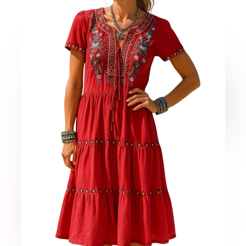 Johnny Was Nya embroidered tiered dress NWT oversized